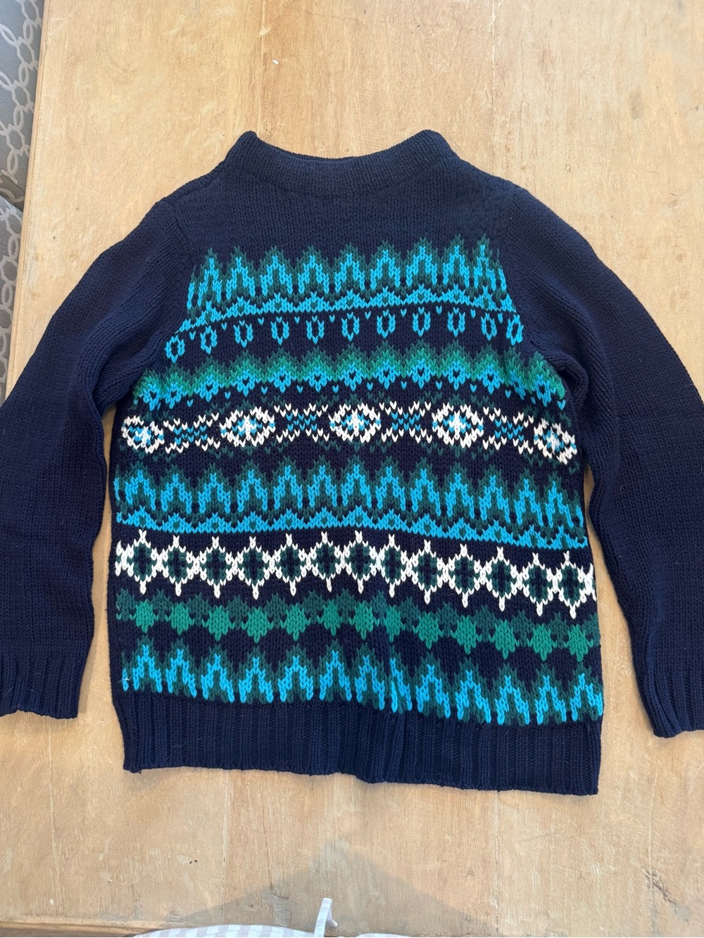 Talbots Navy Fair Isle Crewneck Sweater with Teal & Green Accents